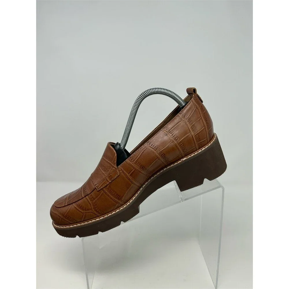 Naturalizer Darry Women's Loafer Slip-On Brown Croc Embossed Lug Sole Size 9.5W